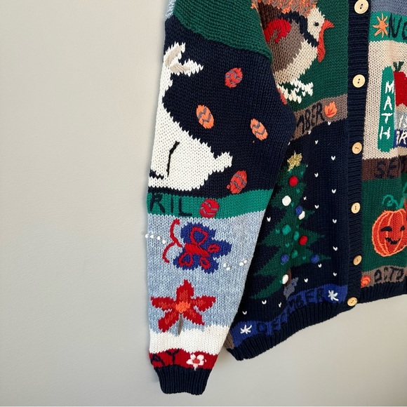 Christopher & Banks Vintage Embroidered Storybook Seasons Cardigan Sweater Large - Picture 4 of 16